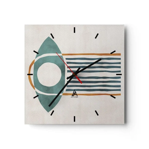 Wanduhr - Glasuhr - Geometrisches Muster in Grün- und Orangetönen - 30x30cm - Zeichen und Rituale - Moderne Wanddekoration für Wohnzimmer und Schlafzimmer ARTTOR
