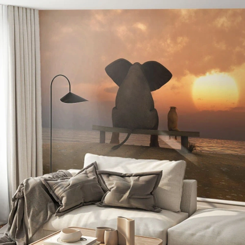 Fototapete Standard Eco - Es tut gut zusammen zu schweigen - Abstraktion, Tiere, Freundschaft - 250x175 cm