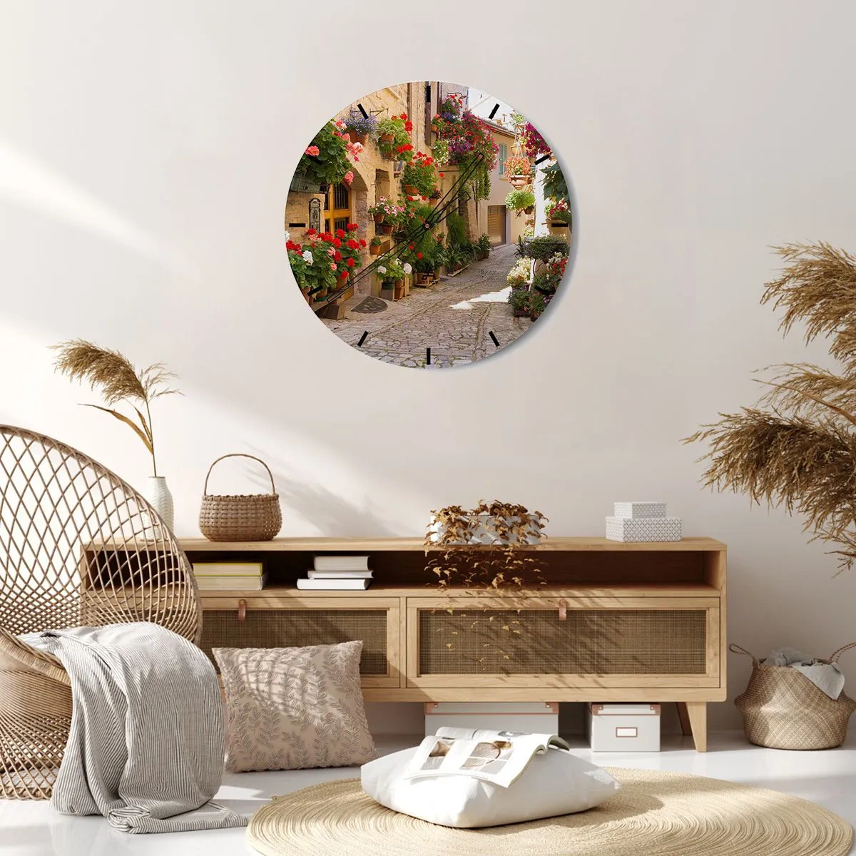 Wanduhr - Glasuhr - In der Flut Blumen - 30x30 cm