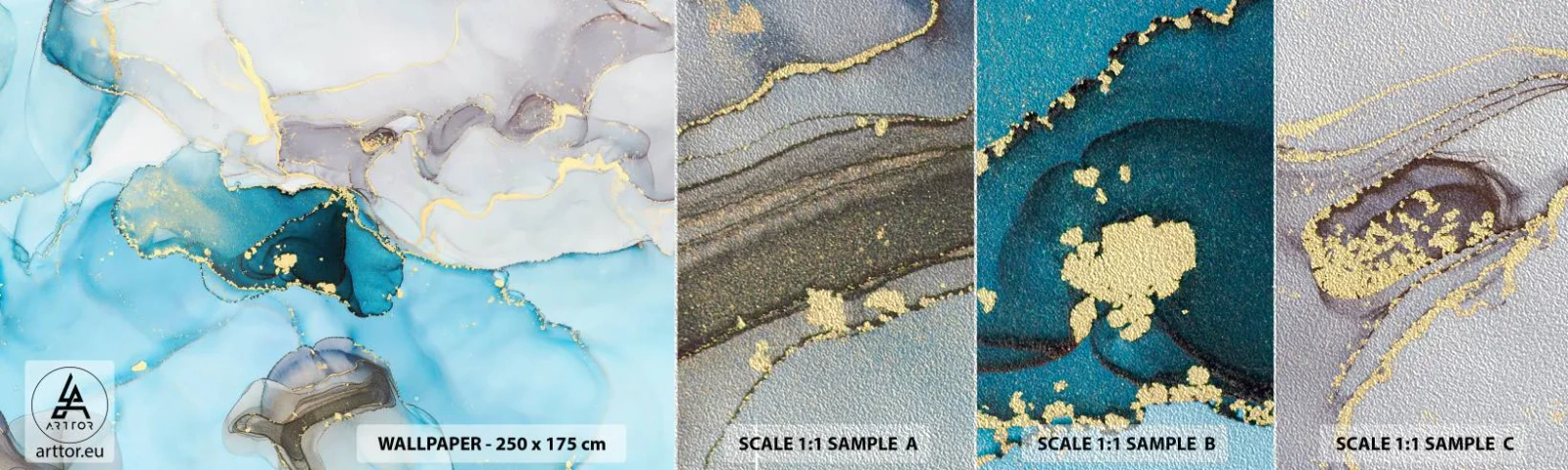 Fototapeten Muster Premium Sand - Eine Studie über das Zusammentreffen von Grau und Türkis - Abstraktion, Stück, Modernes Muster - 100x30 cm