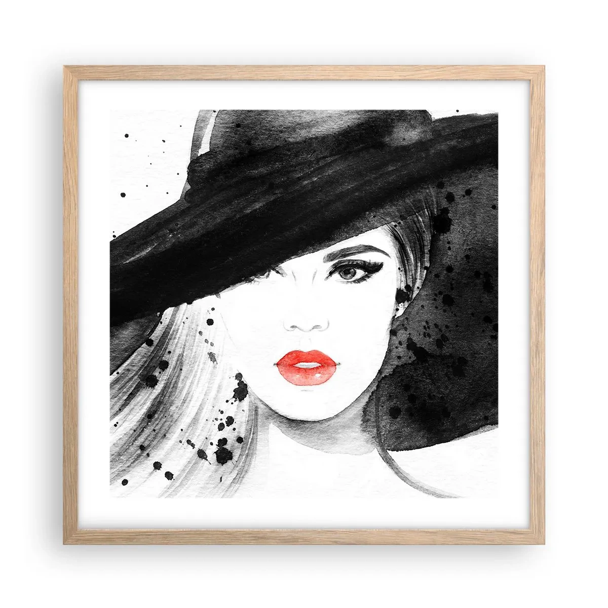 Poster in einem Rahmen aus heller Eiche - Frau in schwarz - 50x50 cm
