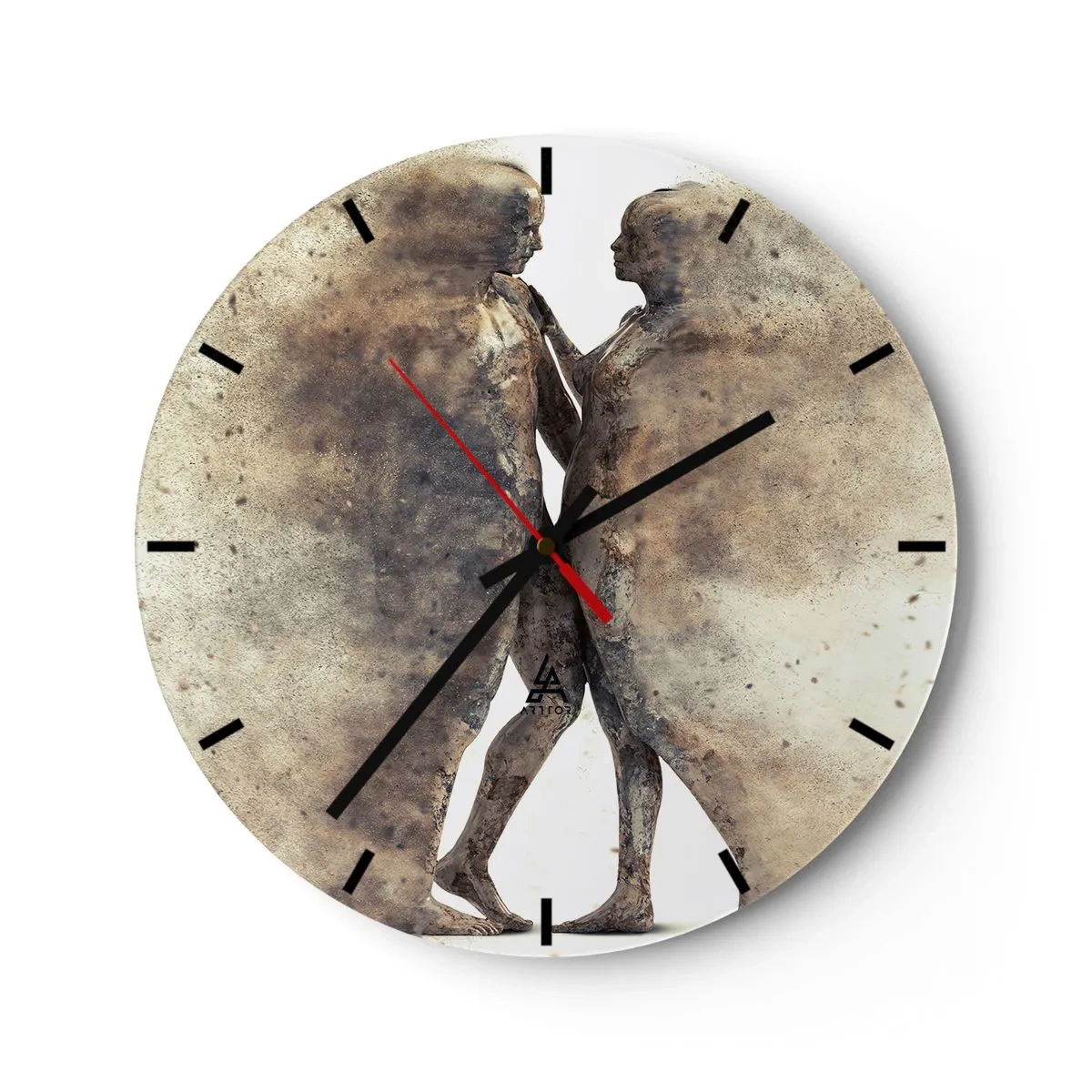 Wanduhr - Glasuhr - Zwei Silhouetten im abstrakten Stil auf hellem Hintergrund - 30x30cm - Sie erhoben sich aus dem Staub, um zu lieben - Moderne Wanddekoration für Wohnzimmer, Küche und Schlafzimmer ARTTOR