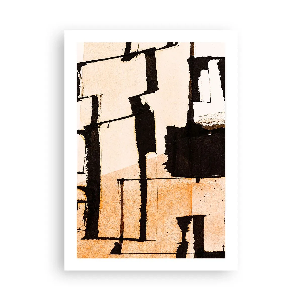 Poster - Eine abstrakte Komposition aus geometrischen Formen in Beige- und Schwarztönen. - 50x70cm - Also doch Ordnung - Moderne Wanddekoration für Wohnzimmer und Schlafzimmer ARTTOR