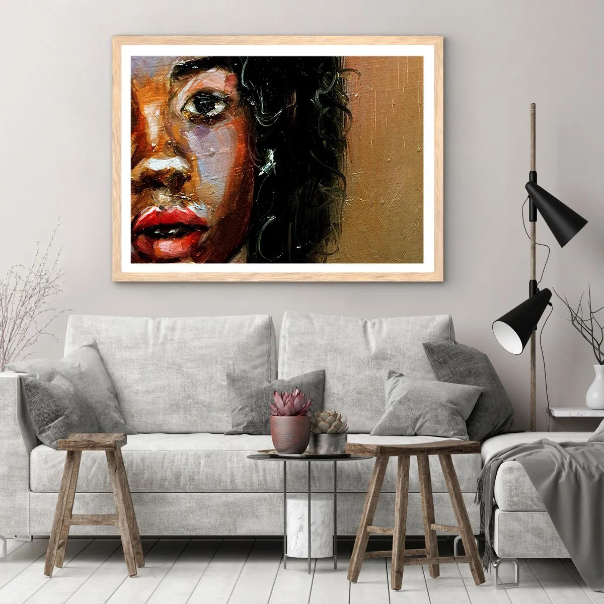 Poster in einem Rahmen aus heller Eiche - Schwarz und Glanz - 100x70 cm