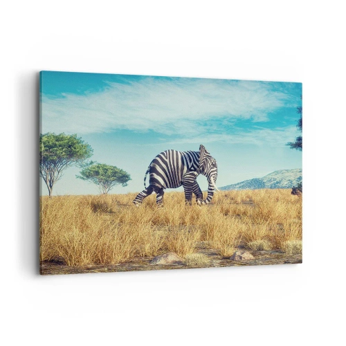 Bild auf Leinwand - Leinwandbild - Zebra in einer afrikanischen Landschaft - 100x70cm - Grau ist nicht mehr in Mode - Moderne Wanddekoration für Wohnzimmer und Schlafzimmer ARTTOR