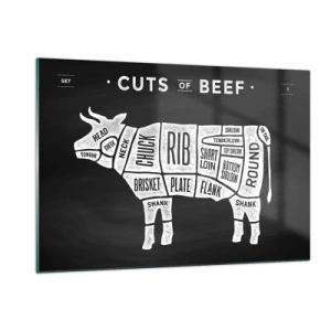 Glasbild - Bild auf glas - Rindfleischschnittdiagramm auf einer schwarzen Tafel - 120x80cm - Metzger Grundierung - Moderne Wanddekoration für Wohnzimmer und Schlafzimmer ARTTOR