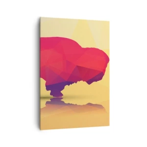 Bild auf Leinwand - Leinwandbild - Geometrische Silhouette eines Bisons in Rot- und Lilatönen - 70x100cm - Die Amaranth-Stärke des Bisons - Moderne Wanddekoration für Wohnzimmer und Schlafzimmer ARTTOR