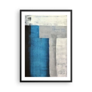 Poster in einem schwarzem Rahmen - Geometrische Abstraktion in Blau- und Grautönen - 50x70cm - Poetische Komposition aus Grau und Blau - Moderne Wanddekoration für Wohnzimmer und Schlafzimmer ARTTOR