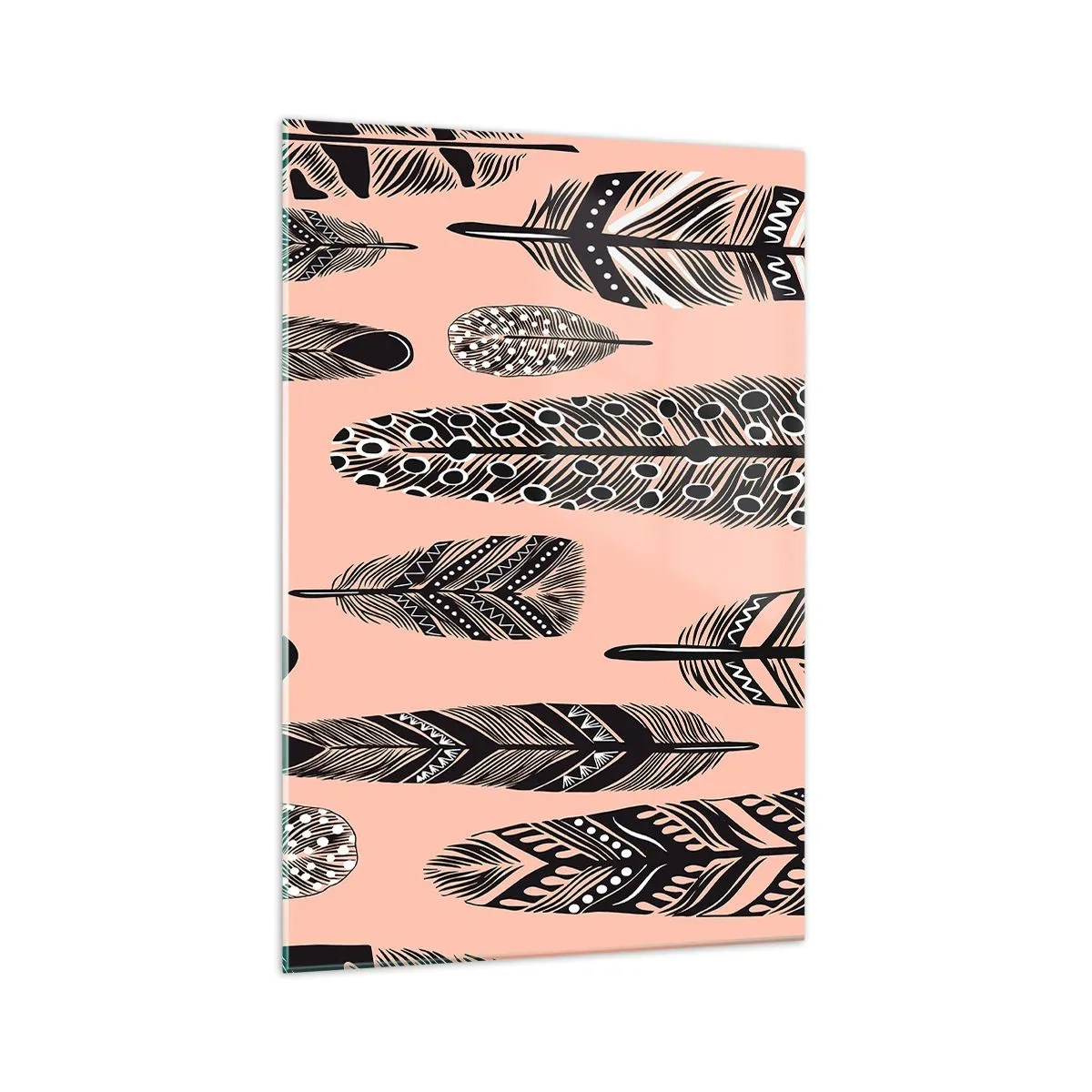 Glasbild - Bild auf glas - Dekorative Federn auf hellem Hintergrund - 70x100cm - Indische Sammlung - Moderne Wanddekoration für Wohnzimmer und Schlafzimmer ARTTOR