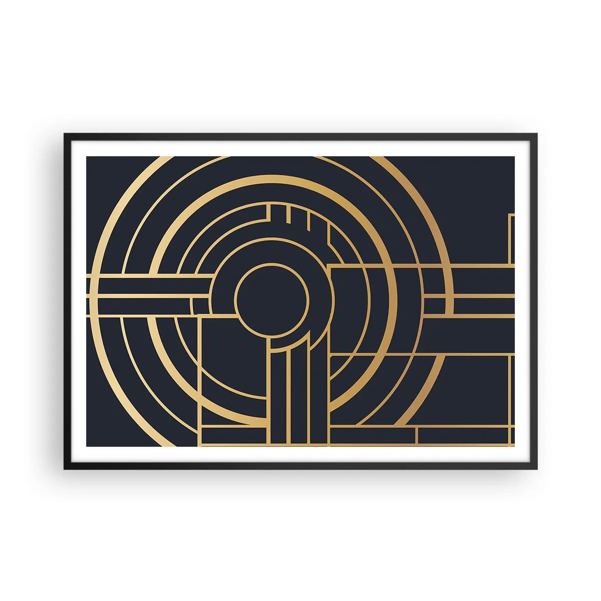 Poster in einem schwarzem Rahmen - Geometrisches Muster mit goldenen Linien - 100x70cm - Wendungen der Dinge - Moderne Wanddekoration für Wohnzimmer und Schlafzimmer ARTTOR