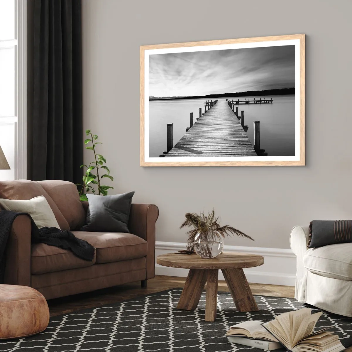 Poster in einem Rahmen aus heller Eiche - An der Wasserstelle - Ruhe - 91x61 cm