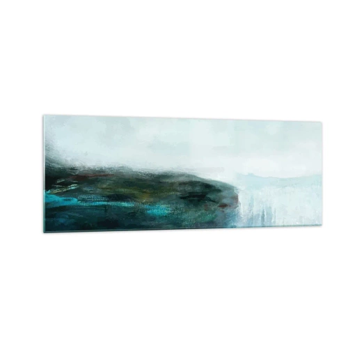 Glasbild - Bild auf glas - Abstrakte Landschaft in Türkis- und Grautönen - 140x50cm - Nautische Abstraktion - Moderne Wanddekoration für Wohnzimmer und Schlafzimmer ARTTOR