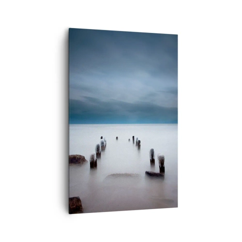 Bild auf Leinwand - Leinwandbild - Der alte Pier vor der Kulisse eines ruhigen Meeres - 80x120cm - Nachdenklicher See - Moderne Wanddekoration für Wohnzimmer und Schlafzimmer ARTTOR