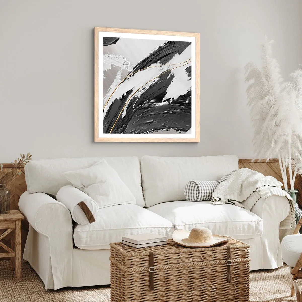 Poster in einem Rahmen aus heller Eiche - Abstraktion in großem Stil - 40x40 cm