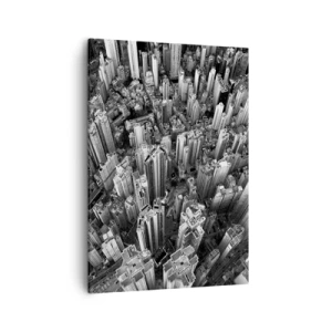 Bild auf Leinwand - Leinwandbild - Schwarz-weiße Vogelperspektive der Stadt - 50x70cm - Immer höher und höher - Moderne Wanddekoration für Wohnzimmer und Schlafzimmer ARTTOR