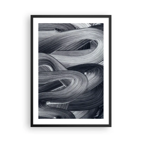 Poster in einem schwarzem Rahmen - Abstrakte schwarze und weiße Linien in einem harmonischen Geflecht - 50x70cm - Die Fließfähigkeit der Realität - Moderne Wanddekoration für Wohnzimmer und Schlafzimmer ARTTOR