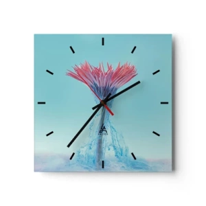 Wanduhr - Glasuhr - Eine rosa und blaue Blume in einem künstlerischen Arrangement vor einem pastellfarbenen Hintergrund - 30x30cm - In einer belebenden Umarmung - Moderne Wanddekoration für Wohnzimmer und Schlafzimmer ARTTOR