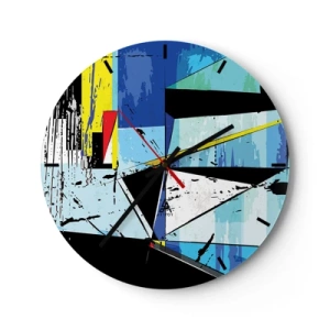 Wanduhr - Glasuhr - Geometrische Abstraktion in Blau- und Schwarztönen - 30x30cm - Betrachten Sie die Welt aus einem Blickwinkel ... - Moderne Wanddekoration für Wohnzimmer, Küche und Schlafzimmer ARTTOR