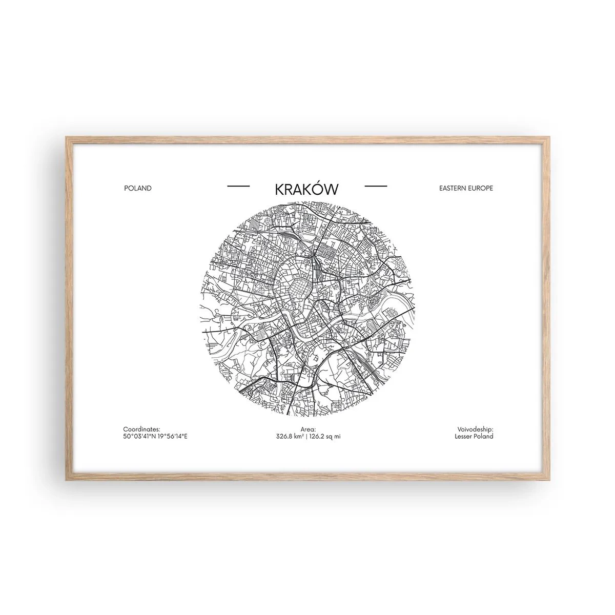 Poster in einem Rahmen aus heller Eiche - Anatomie von Krakau - 100x70 cm