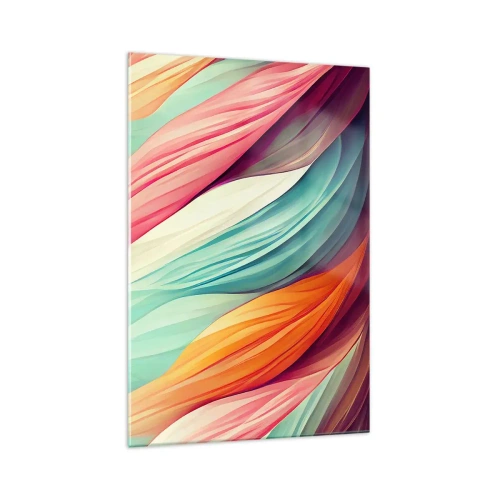 Glasbild - Bild auf glas - Abstrakte Linien in Pastell- und leuchtenden Farben - 70x100cm - Regenbogengewebe - Moderne Wanddekoration für Wohnzimmer und Schlafzimmer ARTTOR