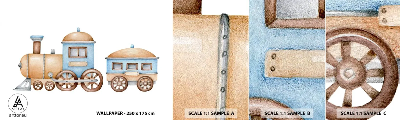 Fototapetenmuster Standard Eco - Am Bahnhof steht ... - Kinder, Zug, Retro - 100x30 cm