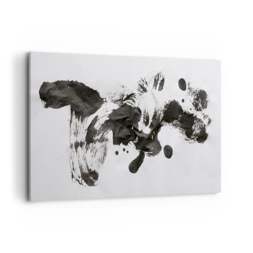 Bild auf Leinwand - Leinwandbild - Abstrakte Komposition aus schwarzen Flecken auf weißem Hintergrund - 120x80cm - Obwohl das Wahnsinn ist, steckt darin eine Methode? - Moderne Wanddekoration für Wohnzimmer und Schlafzimmer ARTTOR