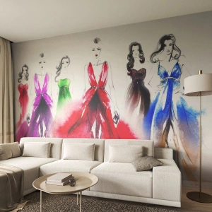 Maßgeschneiderte Fototapete Premium Canvas - Stimmungen für Kostüme - Modenschau, Frau, Kleid