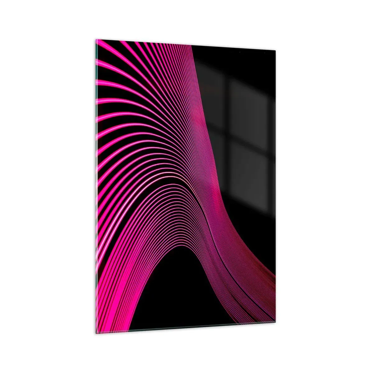 Glasbild - Bild auf glas - Futuristische Linien in Rosatönen auf schwarzem Hintergrund - 70x100cm - Allee des Lichts - Moderne Wanddekoration für Wohnzimmer und Schlafzimmer ARTTOR