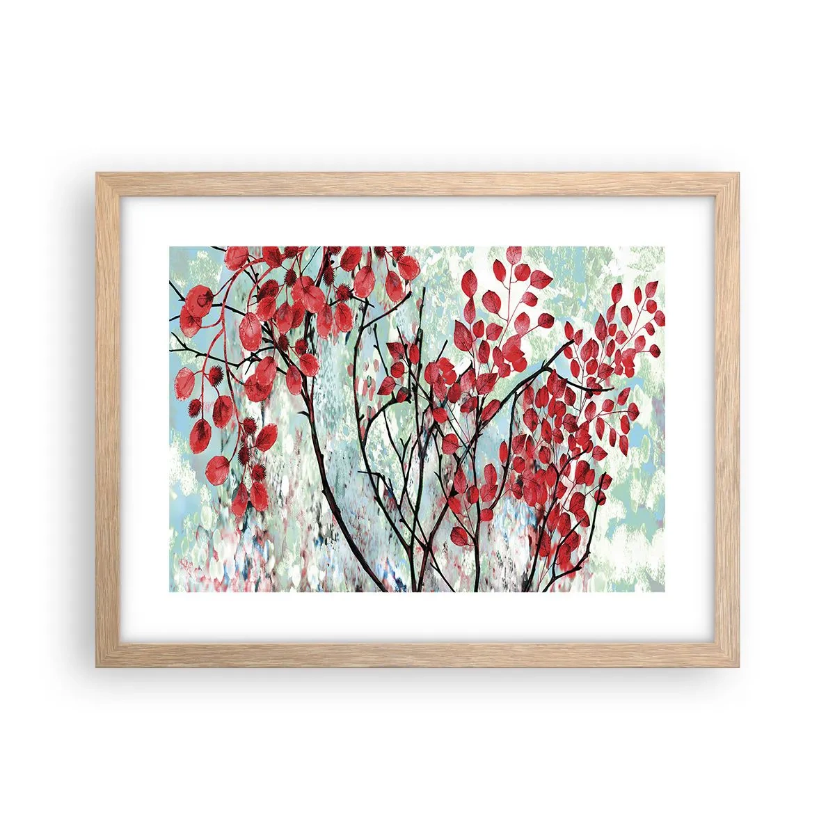 Poster in einem Rahmen aus heller Eiche - Baum in Scharlachrot - 40x30 cm