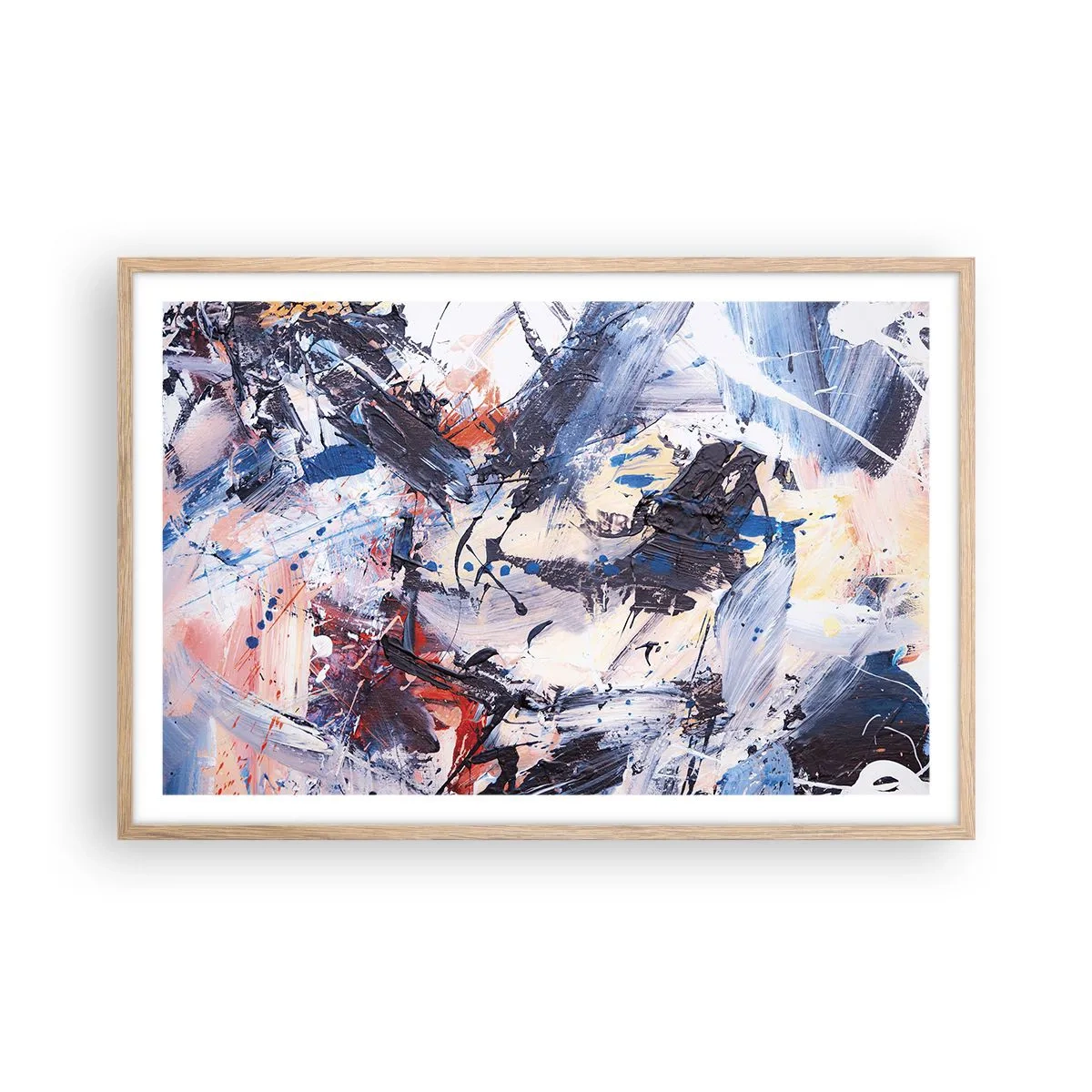 Poster in einem Rahmen aus heller Eiche - Verrückter Tanz der Abstraktion - 91x61 cm