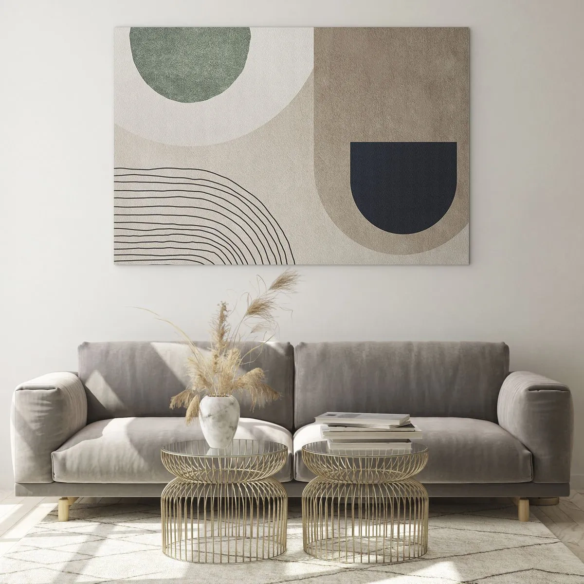 Glasbild - Bild auf glas - Abstrakte geometrische Figuren in gedämpften Farben - 70x50cm - Sanftheit des Ovals - Moderne Wanddekoration für Wohnzimmer und Schlafzimmer ARTTOR