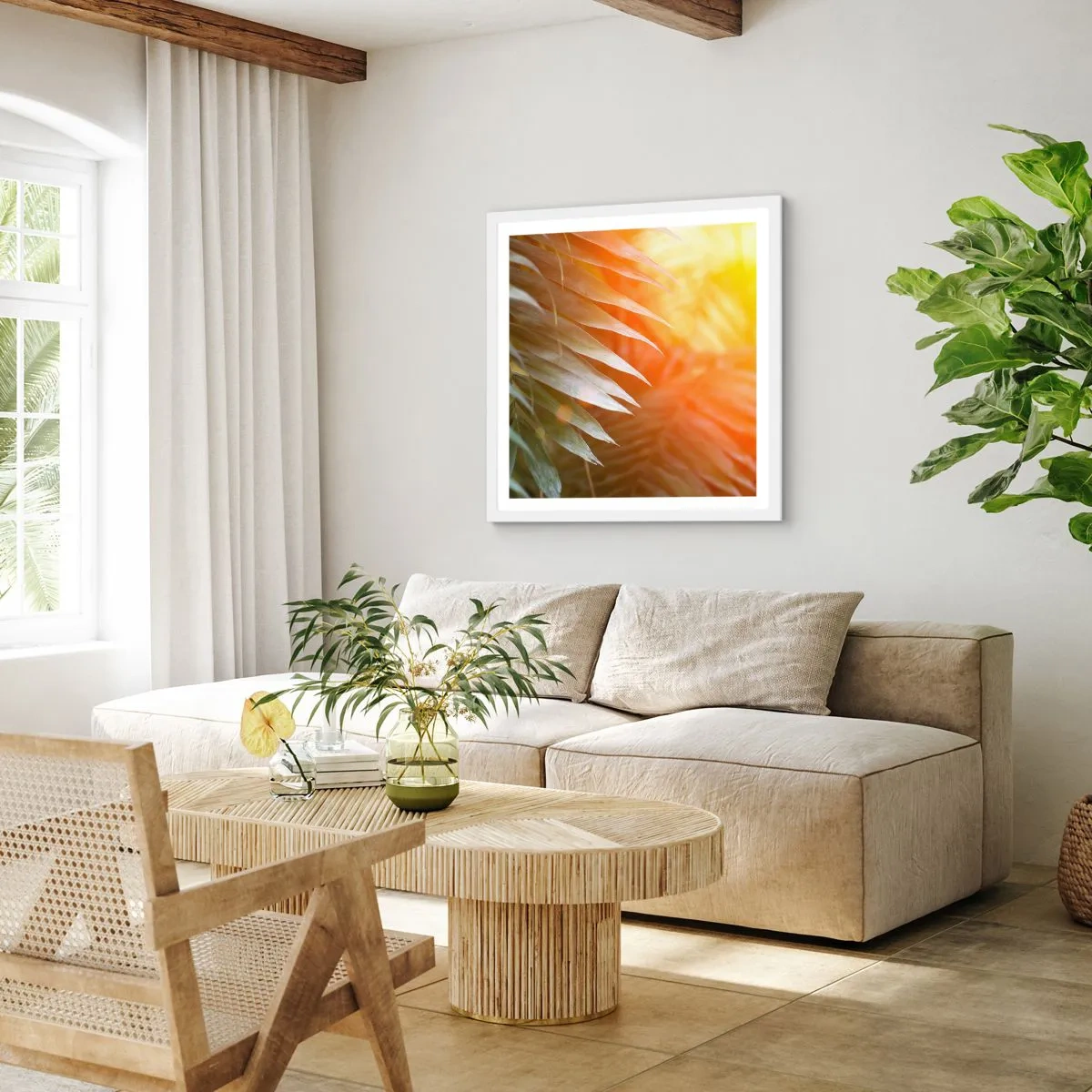 Poster in einem weißen Rahmen - Morgen im Dschungel - 40x40 cm