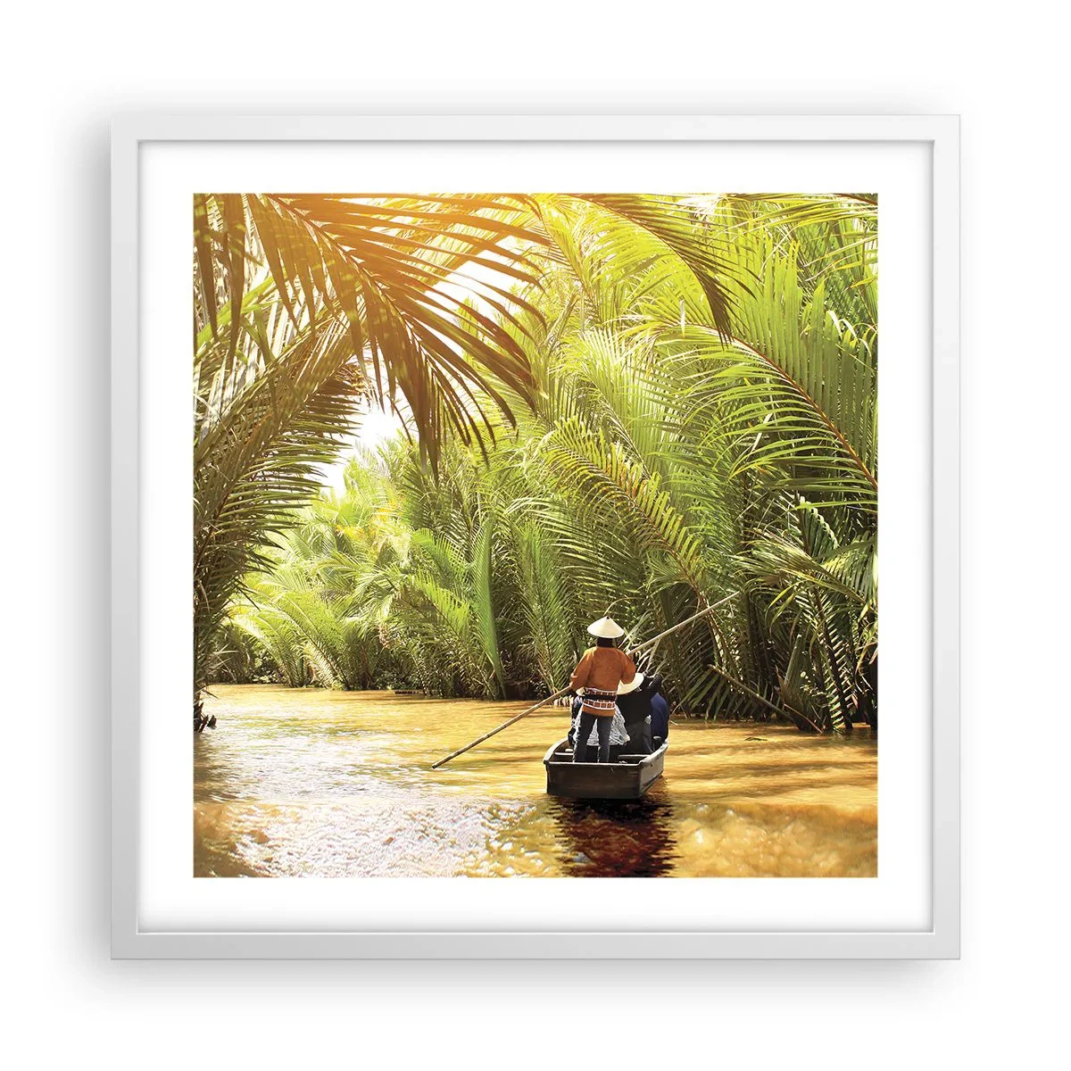 Poster in einem weißen Rahmen - Eine Palmenschlucht entlang - 50x50 cm