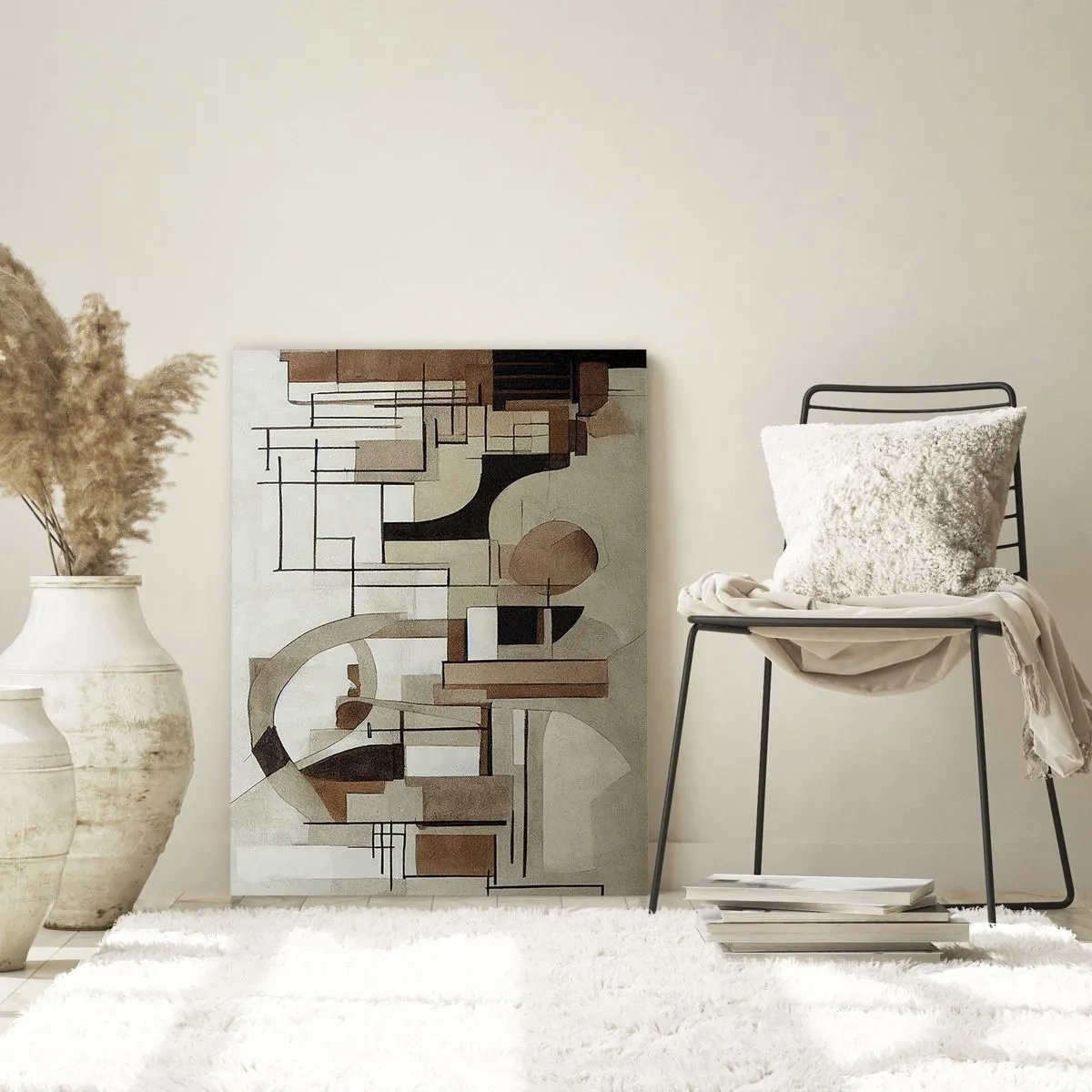 Glasbild - Bild auf glas - Geometrische Landschaft in Braun- und Beigetönen - 50x70cm - Stadtbild 2.0 - Moderne Wanddekoration für Wohnzimmer und Schlafzimmer ARTTOR