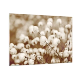 Glasbild - Bild auf glas - Ein Feld mit flauschigem Gras in Sepiatönen - 100x70cm - Flauschiges Kornfeld - Moderne Wanddekoration für Wohnzimmer und Schlafzimmer ARTTOR