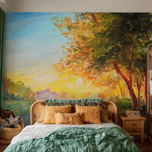 Fototapete Premium Sand - Eine malerische Landschaft mit einem Fluss - 100x70cm - Et in Arcadia ego - Moderne Wanddekoration für Wohnzimmer und Schlafzimmer ARTTOR