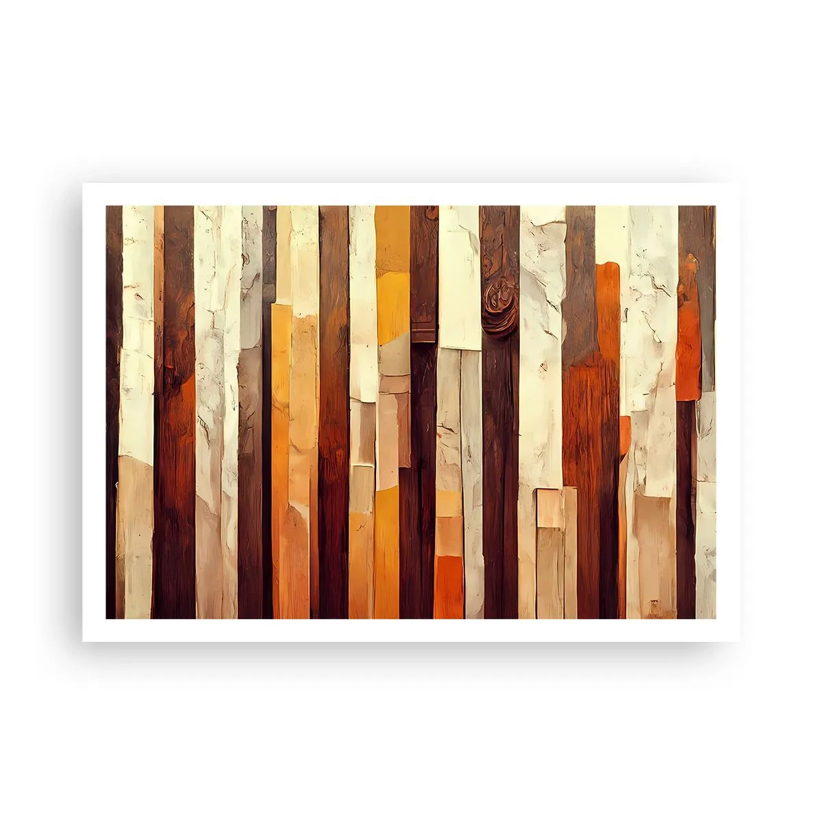 Poster - Geometrische Komposition in Holz- und Goldtönen - 100x70cm - Hymne der Waldbäume - Moderne Wanddekoration für Wohnzimmer und Schlafzimmer ARTTOR