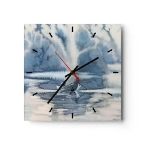 Wanduhr - Glasuhr - Aquarelllandschaft mit Booten auf einem See, umgeben von einem nebligen Wald - 30x30cm - Angler in ihrem Paradies - Moderne Wanddekoration für Wohnzimmer und Schlafzimmer ARTTOR