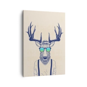 Bild auf Leinwand - Leinwandbild - Stilisierter Hirsch mit Sonnenbrille - 50x70cm - Wen hast du erwartet? - Moderne Wanddekoration für Wohnzimmer und Schlafzimmer ARTTOR