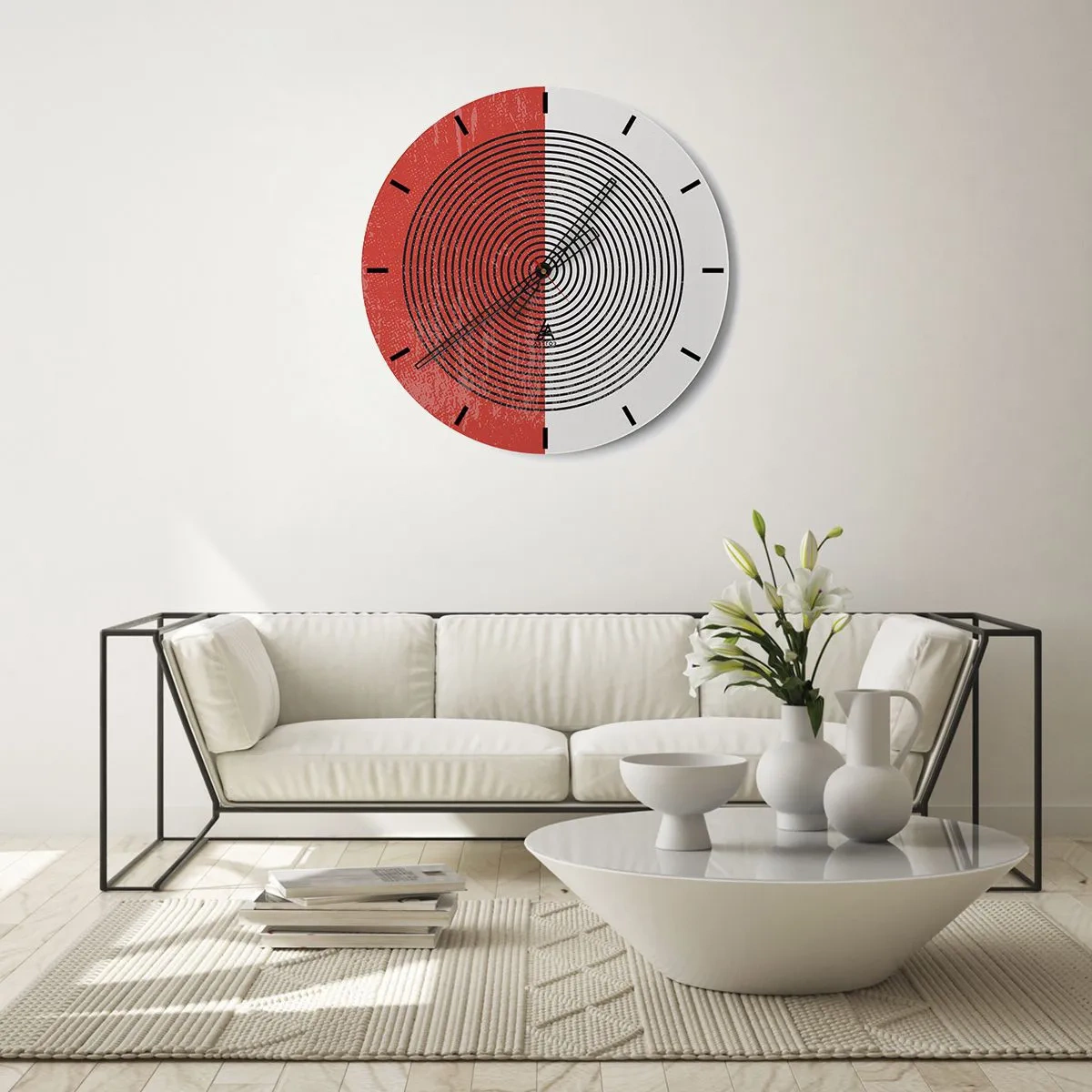 Wanduhr - Glasuhr - Minimalistisches Spiralmuster auf gespaltenem Hintergrund - 30x30cm - Auf den Punkt gebracht - Moderne Wanddekoration für Wohnzimmer, Küche und Schlafzimmer ARTTOR