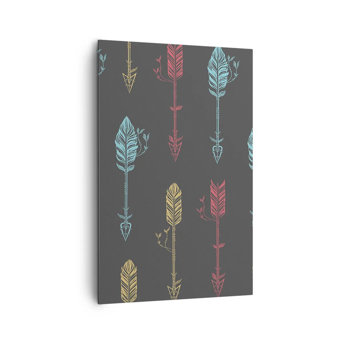 Bild auf Leinwand - Leinwandbild - Stilisiertes Pfeilmuster in Pastellfarben auf dunklem Hintergrund - 80x120cm - In der Verordnung - Moderne Wanddekoration für Wohnzimmer und Schlafzimmer ARTTOR