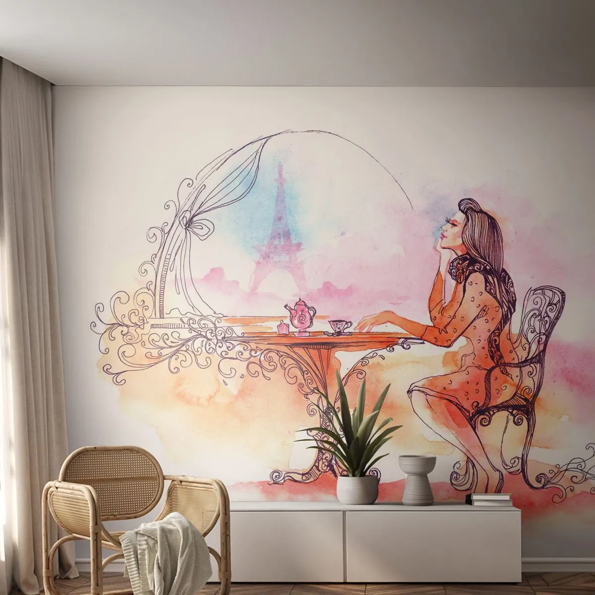Fototapete Standard Eco - Pariser Chic - Paris, Frau, Eiffelturm - 250x175 cm
