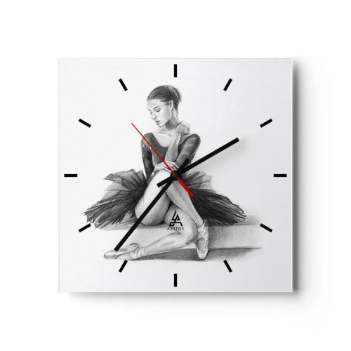 Wanduhr - Glasuhr - Eine Skizze einer Ballerina im dezenten, klassischen Stil - 30x30cm - Vom Tanz verzaubert - Moderne Wanddekoration für Wohnzimmer und Schlafzimmer ARTTOR