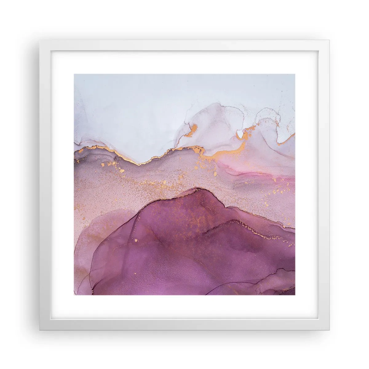 Poster in einem weißen Rahmen - Violett und lila Wellen - 40x40 cm
