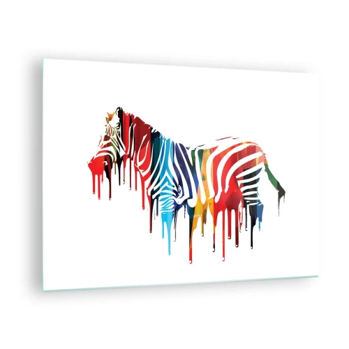 Glasbild - Bild auf glas - Ein buntes Zebra in abstrakter Form mit tropfendem Farbeffekt. - 70x50cm - Nicht nur schwarz-weiß - Moderne Wanddekoration für Wohnzimmer und Schlafzimmer ARTTOR