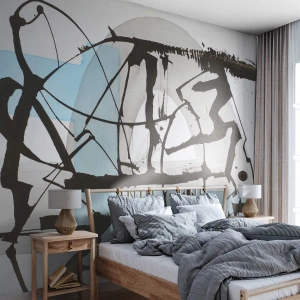 Fototapete Standard Eco - Abstrakte Grafik mit Schwarz und Blau auf hellem Hintergrund - 100x70cm - Trotzdem blau - Moderne Wanddekoration für Wohnzimmer und Schlafzimmer ARTTOR