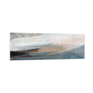 Glasbild - Bild auf glas - Abstrakte Landschaft in gedämpften Blau- und Beigetönen - 160x50cm - Abstraktion: nördliche Landschaft - Moderne Wanddekoration für Wohnzimmer und Schlafzimmer ARTTOR