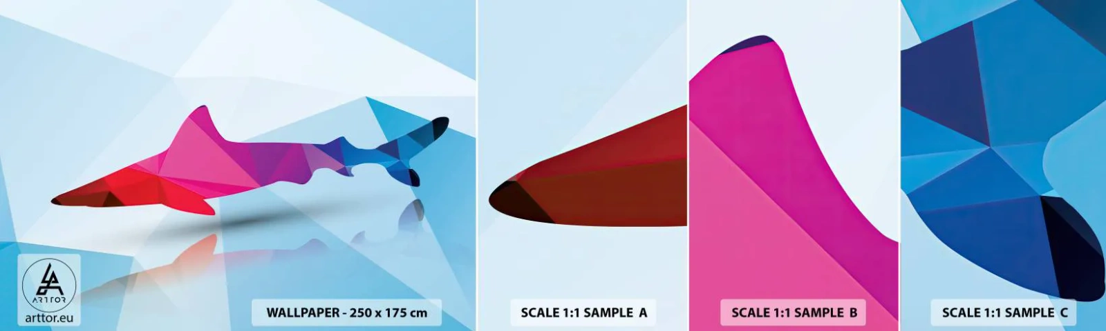 Fototapeten Muster Selbstklebend Deluxe Sticker - Ein Hai in einem Kristallraum - Tiere, Hai, Geometrische Figur - 100x30 cm