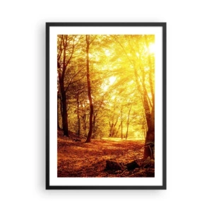 Poster in einem schwarzem Rahmen - Sonnenuntergang erleuchtet einen Herbstwald voller goldener Blätter - 50x70cm - Auf die goldene Lichtung - Moderne Wanddekoration für Wohnzimmer und Schlafzimmer ARTTOR