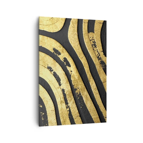 Bild auf Leinwand - Leinwandbild - Goldene abstrakte Wellen auf schwarzem Hintergrund - 70x100cm - Alles fließt - Moderne Wanddekoration für Wohnzimmer und Schlafzimmer ARTTOR